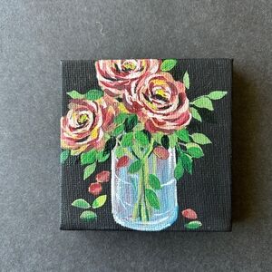 Floral Canvas Art with Pink Roses